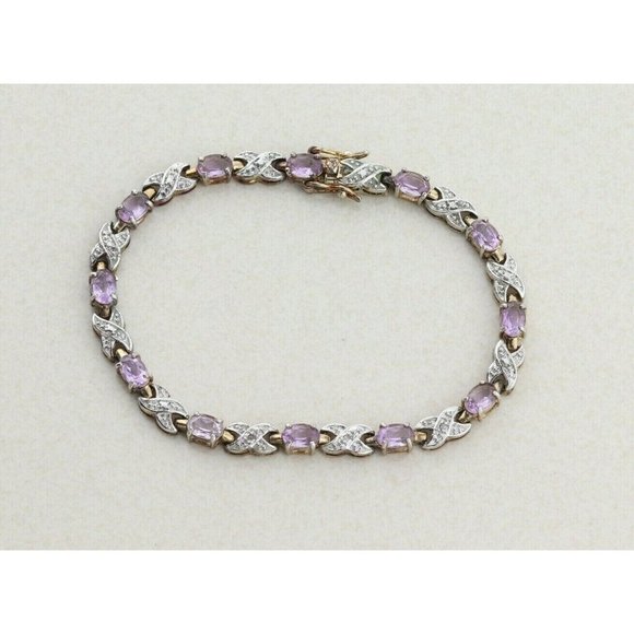 Gold over Sterling Silver Amethyst Gemstone Bracelet 7 1/2 inch - Picture 8 of 10
